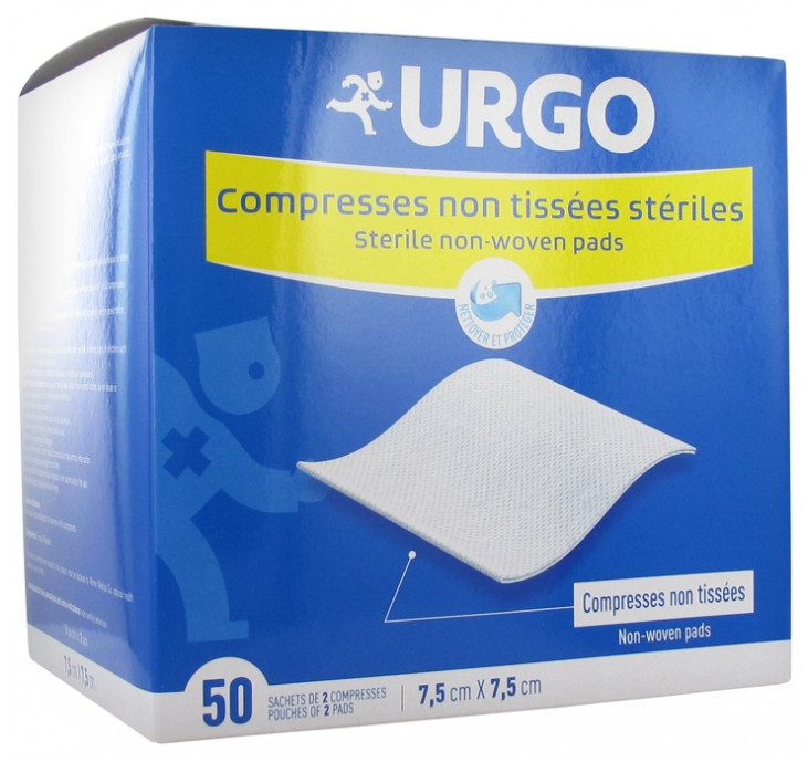 Urgo Compresses Stériles 7,5 x 7,5 cm 50 Sachets de 2 Compresses Non Tissées - Pharmacie Agnès Praden à Alès