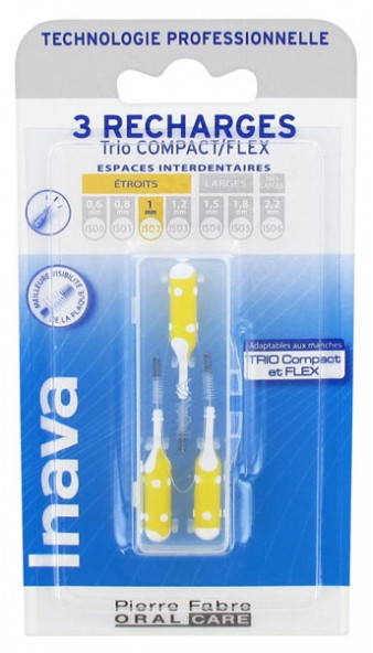 Inava Trio Brossettes 3 Recharges pour Trio Compact/Flex - Taille : ISO2 1 mm - Pharmacie Agnès Praden à Alès