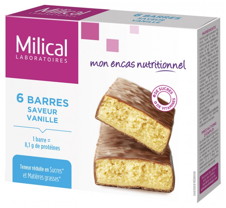 Milical 6 Barres Minceur Hyperprotéinées - Vanille - Pharmacie Agnès Praden à Alès