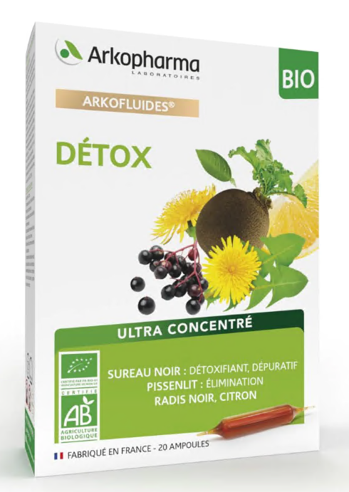 Arkopharma Arkofluides Détox bio 20 ampoules - Pharmacie Agnès Praden à Alès