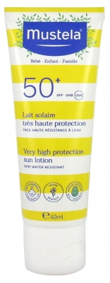 Mustela Lait Solaire Bébé-Enfant-Famille SPF50+ 40 ml - Pharmacie Agnès Praden à Alès