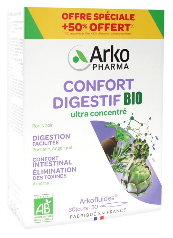 Arkopharma Arkofluides Confort Digestif Bio 20 Ampoules + 10 Ampoules Offertes - Pharmacie Agnès Praden à Alès