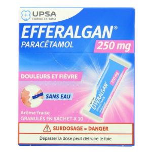 Upsa Efferalgan 250 mg Granulés Fraise 10 Sachets   - Pharmacie Agnès Praden à Alès