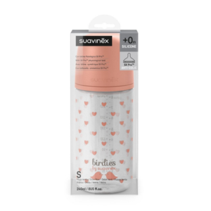 Suavinex Biberon en verre 240ml Birdies  Rose - Pharmacie Agnès Praden à Alès