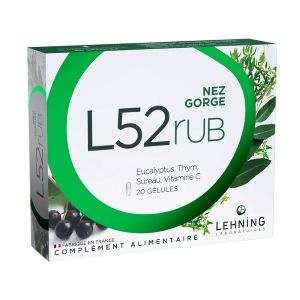 Lehning L52 Rub Nez Gorge - Rhume - Confort Respiratoire 20 Gélules - Pharmacie Agnès Praden à Alès