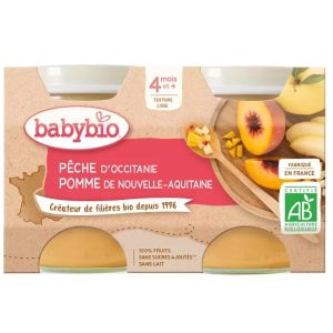 Babybio Petits Pots Pêche, Pomme - 2x130g - Pharmacie Agnès Praden à Alès