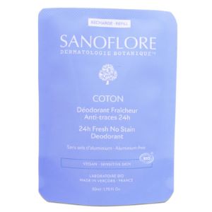 Sanoflore Recharge Déodorant Fraicheur Bio Anti-Traces 24h Coton - 50 ml - Pharmacie Agnès Praden à Alès