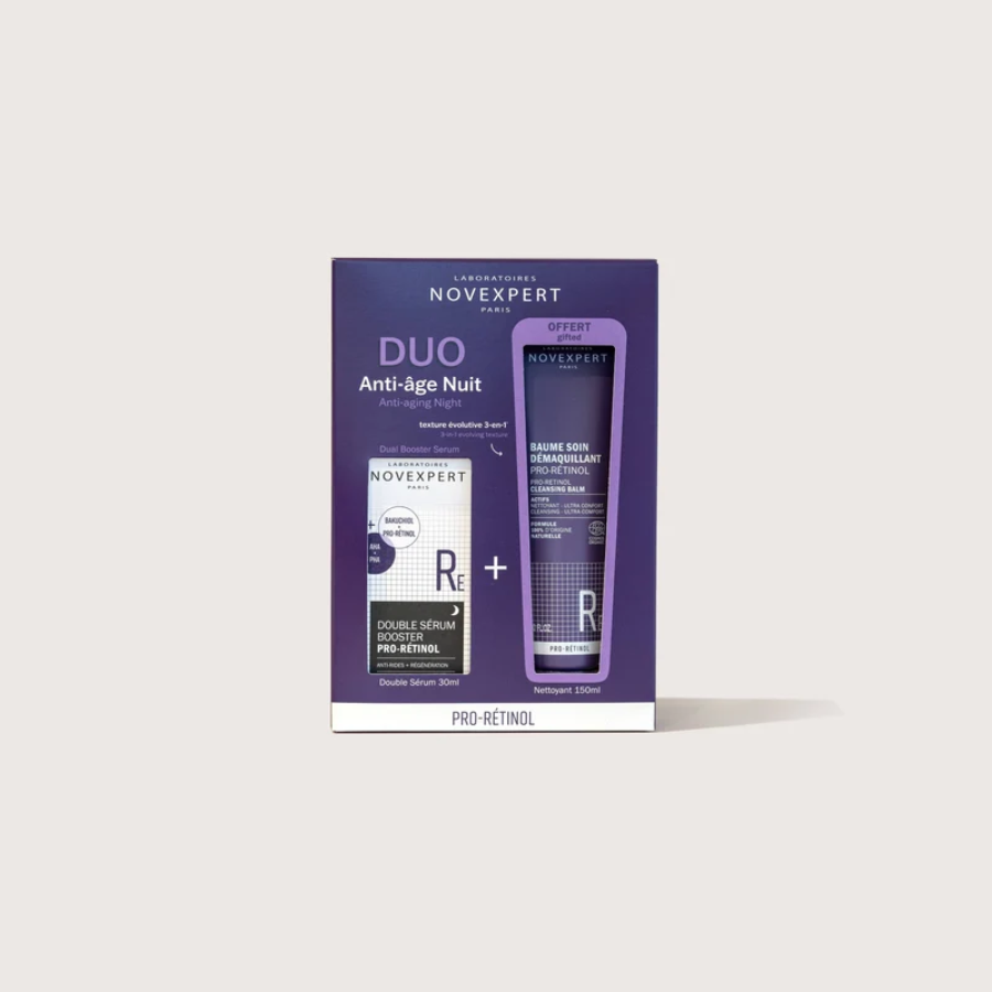 Novexpert Coffret Pro-Rétinol Duo Anti-Age Nuit Double Sérum Booster Pro-Rétinol 30ml + Baume Soin Démaquillant Pro-Rétinol 150ml Offert 
