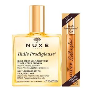 Nuxe Huile Prodigieuse 100ml + Huile Prodigieuse Or Roll-on 8ml - Pharmacie Agnès Praden à Alès