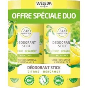 Weleda Déodorant Citrus Bergamote Stick Bio 2 x 50 g - Pharmacie Agnès Praden à Alès