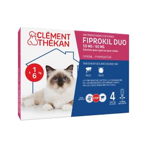 Clement-Thekan Fiprokil Duo 50 mg/60 mg Chat Boite de 4 Pipettes - Pharmacie Agnès Praden à Alès