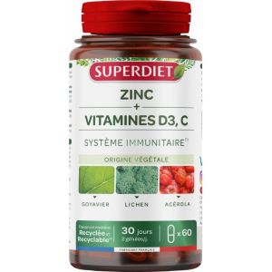 Super Diet Zinc + Vitamines D3 et C Système Immunitaire 60 Gélules - Pharmacie Agnès Praden à Alès