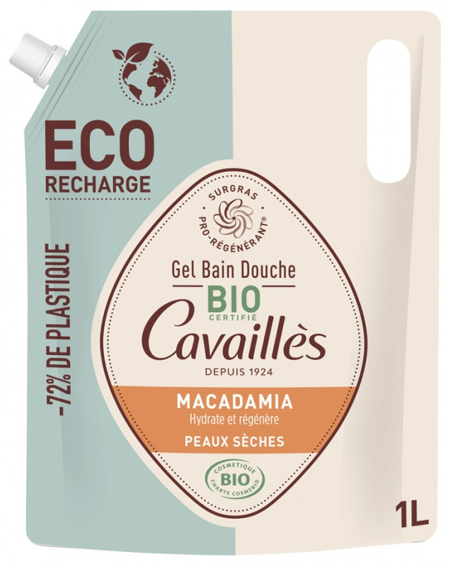 Cavaillès Gel Bain Douche Peaux Sèches Macadamia Bio Éco-Recharge 1L - Pharmacie Agnès Praden à Alès