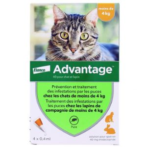 Elanco Advantage 40 Chat Lapin Moins de 4kg 4 Pipettes 0,4 ml - Pharmacie Agnès Praden à Alès