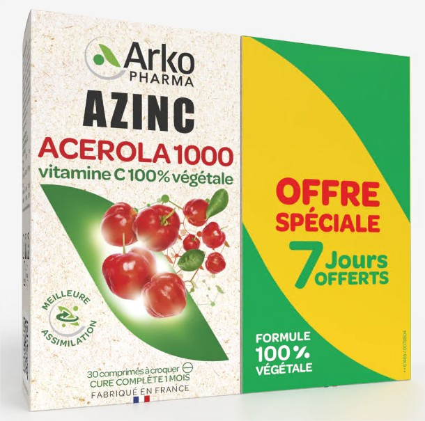 Arkopharma Azinc acérola 1000 lot de 2 - Pharmacie Agnès Praden à Alès