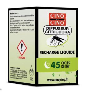 Bausch & Lomb Cinq Sur Cinq Citriodora Recharge Liquide Diffuseur Anti-Moustiques 45 Cycles de 8h 24g - Pharmacie Agnès Praden à Alès