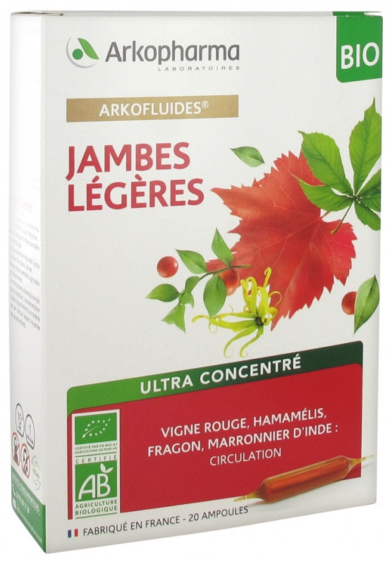 Arkopharma Arkofluides Jambes Légères Bio 20 Ampoules - Pharmacie Agnès Praden à Alès