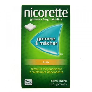 Johnson & Johnson  Nicorette 2 mg Fruits Sans Sucre 105 Gommes à Mâcher - Pharmacie Agnès Praden à Alès
