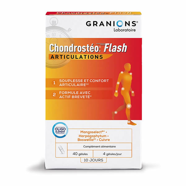 Laboratoire des Granions chondrostéo+ flash articulations 40 gélules 15g - Pharmacie Agnès Praden à Alès