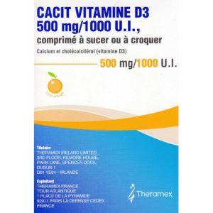 Theramex Cacit Vitamine D3 500 mg/1000 UI Comprimés à Croquer Ou Sucer - Pharmacie Agnès Praden à Alès