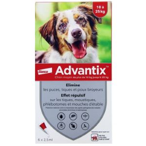 Elanco Advantix Moyen Chien 10 à 25kg 6 Pipettes 2,5 ml - Pharmacie Agnès Praden à Alès
