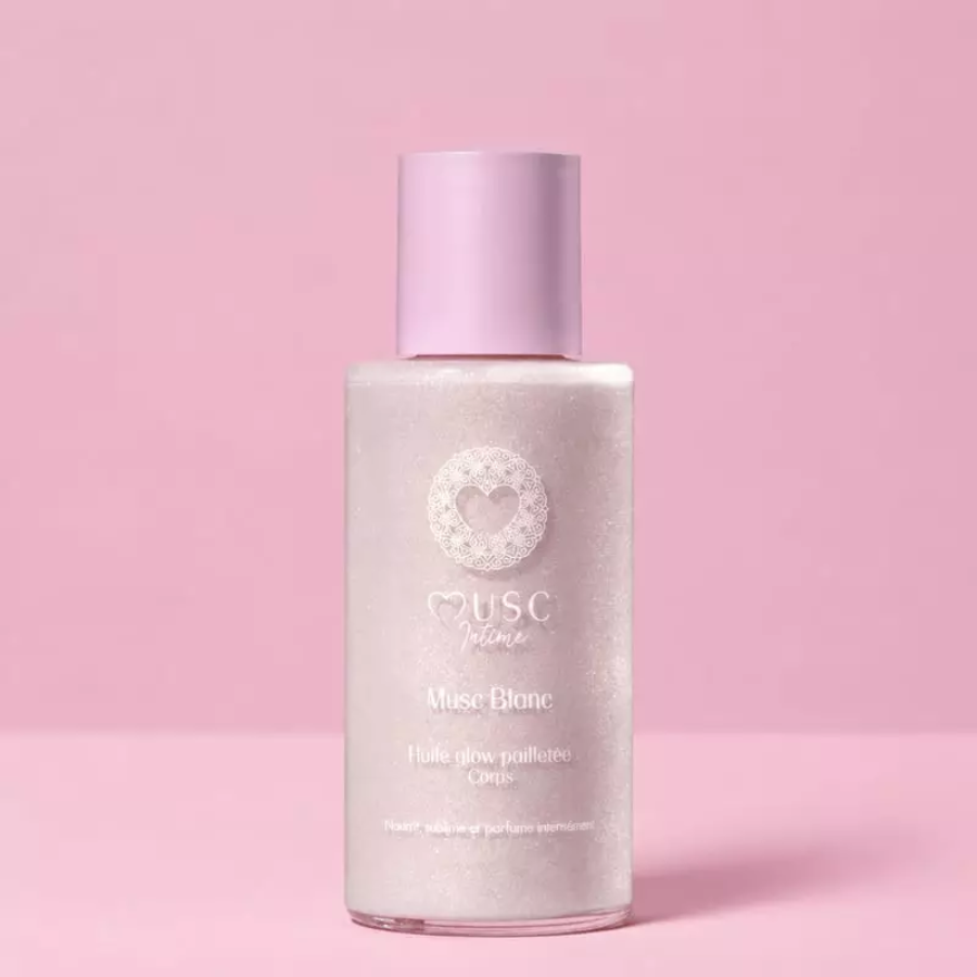 Musc Intime Huile Glow Pailletée Corps Musc Blanc 100 ml - Pharmacie Agnès Praden à Alès