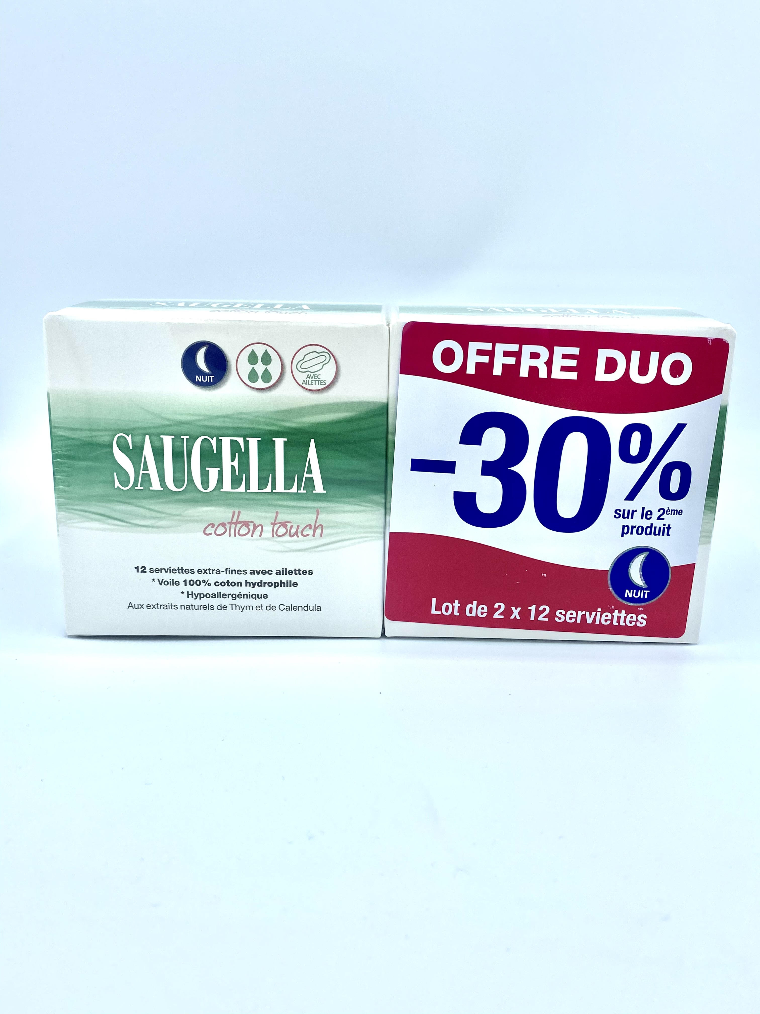 Saugella extra-fines nuit 12 serviettes lot de 2 - Pharmacie Agnès Praden à Alès
