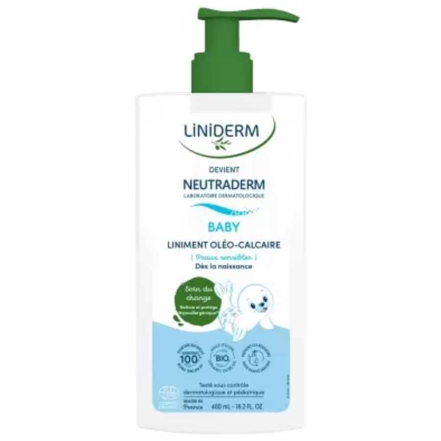 Neutraderm Baby Liniment Oleo-Calcaire Flacon-Pompe Bio 480 ml - Pharmacie Agnès Praden à Alès