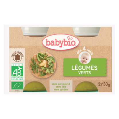 Babybio Légumes verts, dès 4 mois, 2*130g - Pharmacie Agnès Praden à Alès
