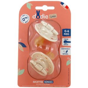 Dodie Sucette Ronde Caoutchouc Naturel Beige De 0 à 6 mois 2 Unités - Pharmacie Agnès Praden à Alès