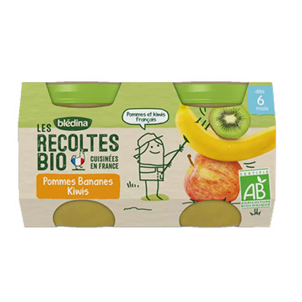Blédina les récoltes bio pots pommes bananes kiwis 2x130g - Pharmacie Agnès Praden à Alès