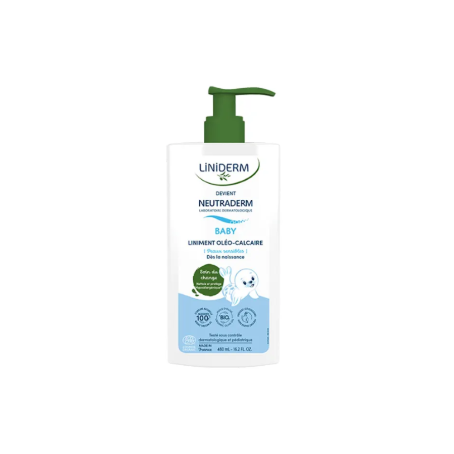 Liniderm Neutraderm Baby Liniment Oléo-Calcaire Bio Flacon Pompe 480ml - Pharmacie Agnès Praden à Alès