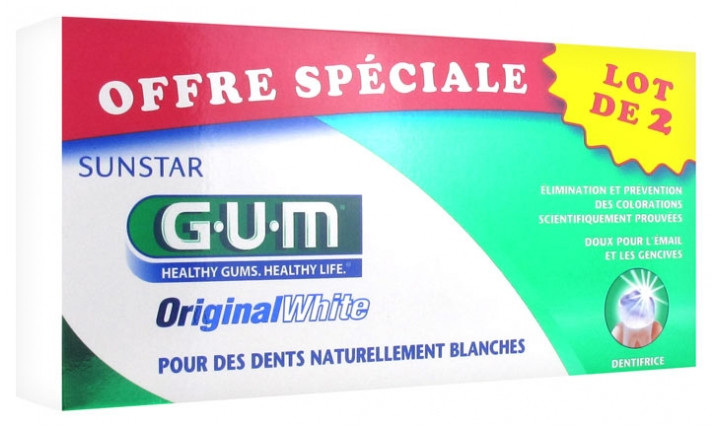 GUM Original White Dentifrice Lot de 2 x 75 ml - Pharmacie Agnès Praden à Alès