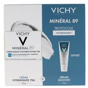 Vichy Minéral 89 Crème Boost d'Hydratation 72H 50 ml + Booster Quotidien Fortifiant et Repulpant 10 ml Offert - Pharmacie Agnès Praden à Alès