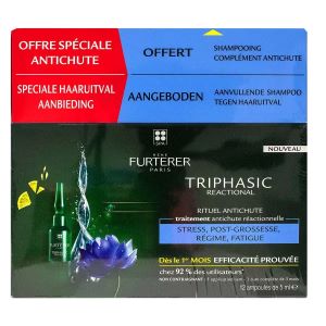 René Furterer Triphasic Reactionnal Rituel Antichute 12x5,5ml + Shampoing Offert 100 ml - Pharmacie Agnès Praden à Alès