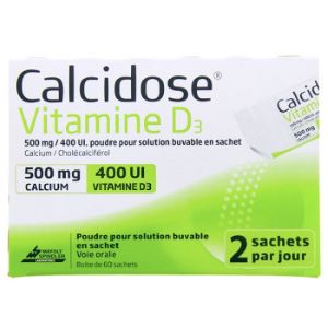 Mayoly Calcidose Vitamine D3 500mg/400UI 60 Sachets - Pharmacie Agnès Praden à Alès