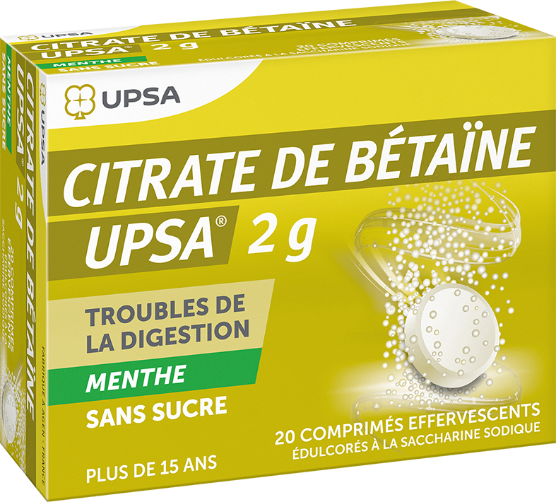 UPSA Citrate de Bétaïne Menthe Sans Sucre 20 comprimés effervescents  - Pharmacie Agnès Praden à Alès