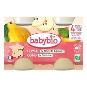 Babybio Pomme & Coing 4 Mois et+ Petits Pots 2x130gr - Pharmacie Agnès Praden à Alès