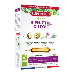 Superdiet Quatuor Bien-Être Du Foie Bio 20 Ampoules - Pharmacie Agnès Praden à Alès