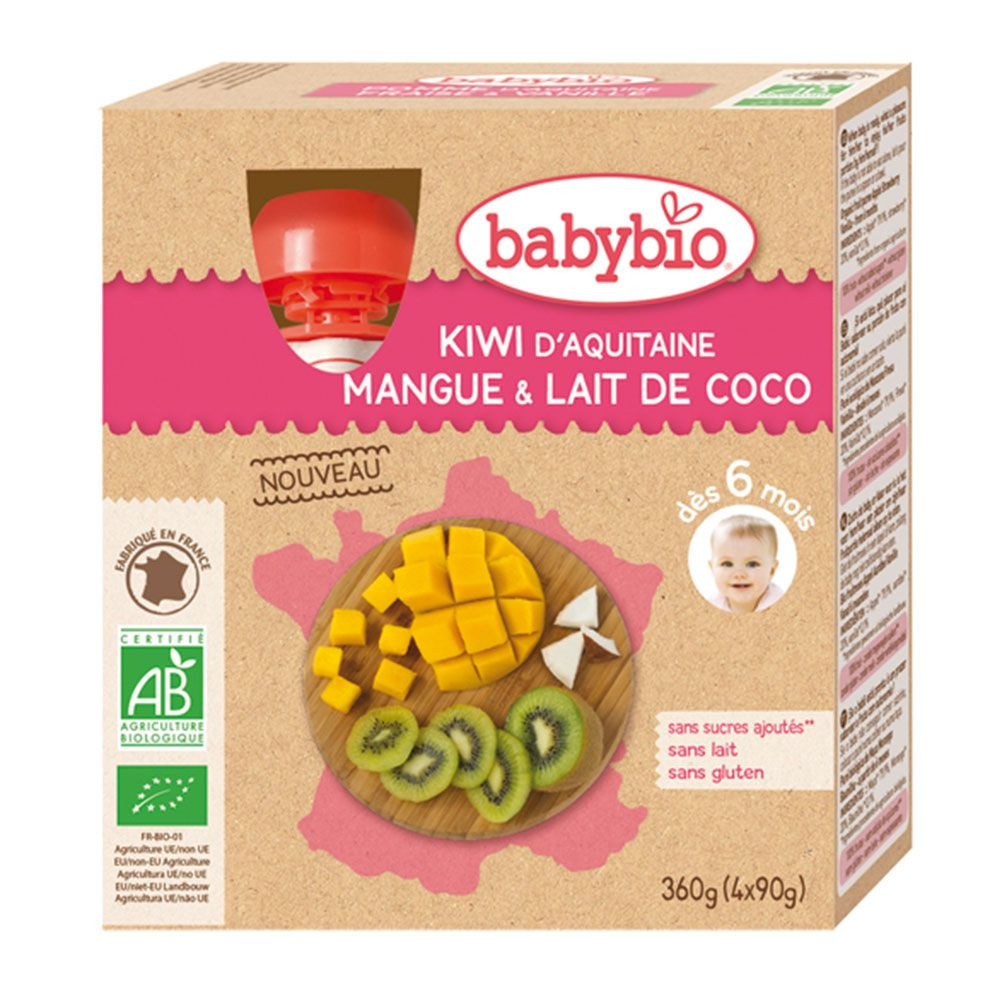 Babybio Kiwi Mangue Lait De Coco Bio Des 6 Mois 4x90g - Pharmacie Agnès Praden à Alès
