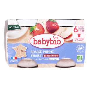 Babybio Brassé Pomme Fraise Lait de Vache 6 Mois Et + Bio 2 Pots De 130 g - Pharmacie Agnès Praden à Alès