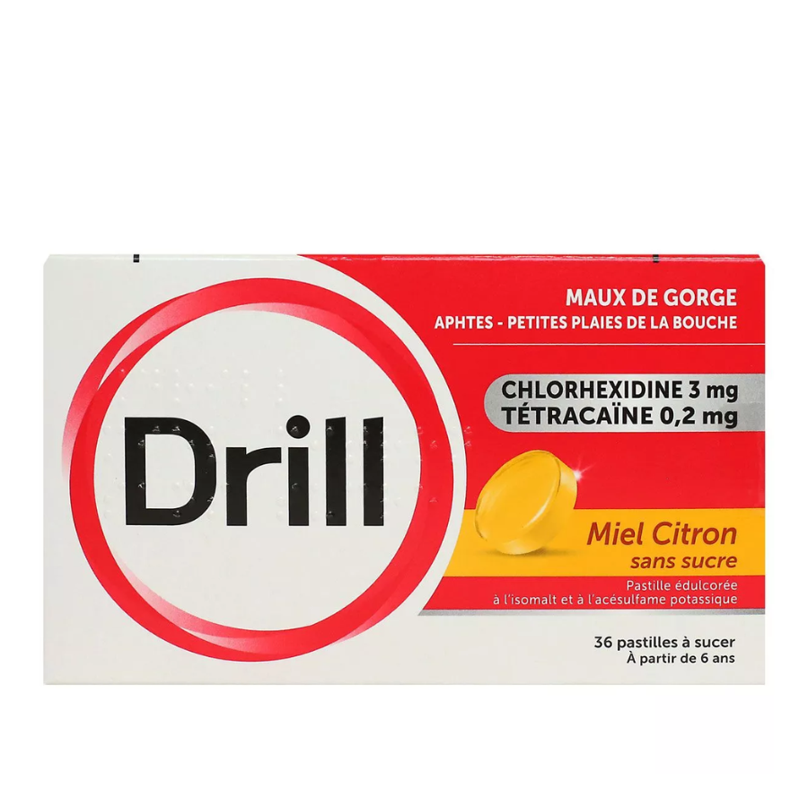 Drill Pastille Miel Citron Sans Sucre Boite de 36  - Pharmacie Agnès Praden à Alès