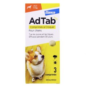 Elanco AdTab 225mg Antiparasitaire Chiens 5.5-11kg 3 Cps - Pharmacie Agnès Praden à Alès