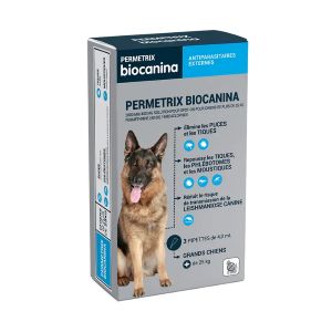 Biocanina Permetrix Grands chiens + 25kg 3 pipettes 4 ml - Pharmacie Agnès Praden à Alès