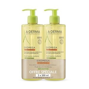 A-Derma Exomega Control Huile Lavante Emolliente Anti-Grattage 2x500ml - Pharmacie Agnès Praden à Alès