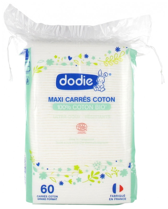 Dodie Maxi Carrés Coton Bio 60 Carrés - Pharmacie Agnès Praden à Alès