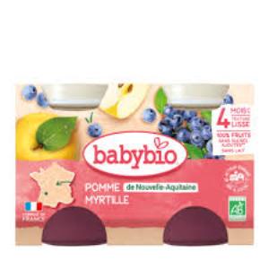 Babybio Pomme Myrtille 4 Mois et + Bio 2 Pots de 130 g - Pharmacie Agnès Praden à Alès