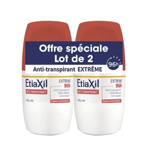 Etiaxil Déodorant Anti-transpirant Aisselles Extrême 96h Roll-On 2x50ml - Pharmacie Agnès Praden à Alès