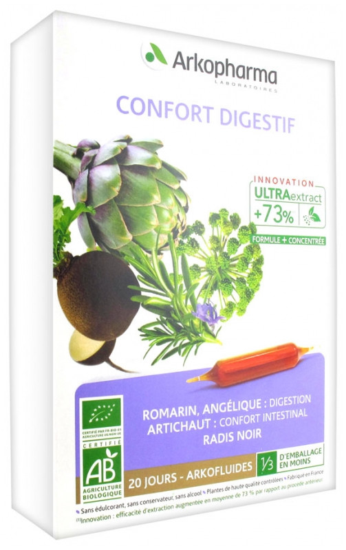 Arkofluide Confort Digestif Bio 20 Ampoules - Pharmacie Agnès Praden à Alès