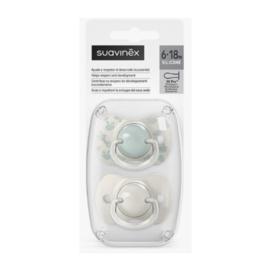 Suavinex 2 Sucettes avec Tétines Symétriques SX Pro 6 à 18 Mois - vert - Pharmacie Agnès Praden à Alès